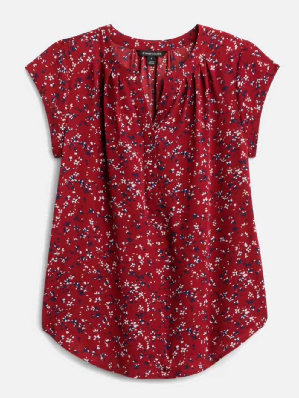 41 Hawthorn Red Floral Pleated Cap-Sleeve Blouse